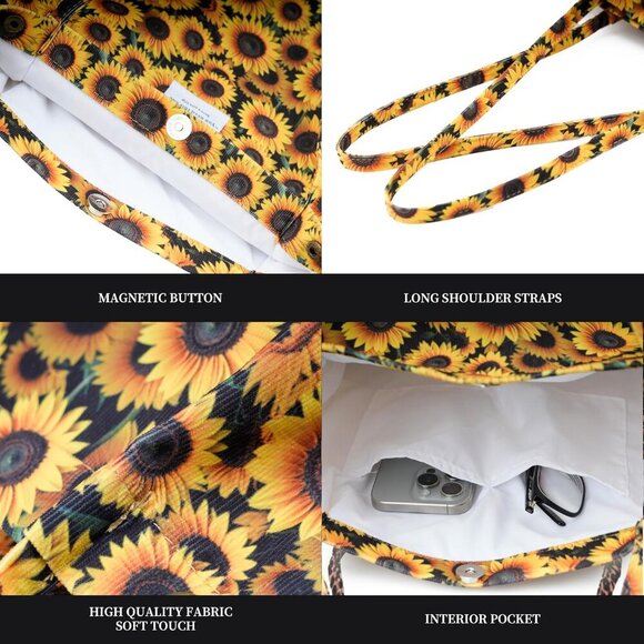 Cute Corduroy Tote Bag Canvas Shoulder Handbags for Women Travel Shopping - Picture 6 of 6